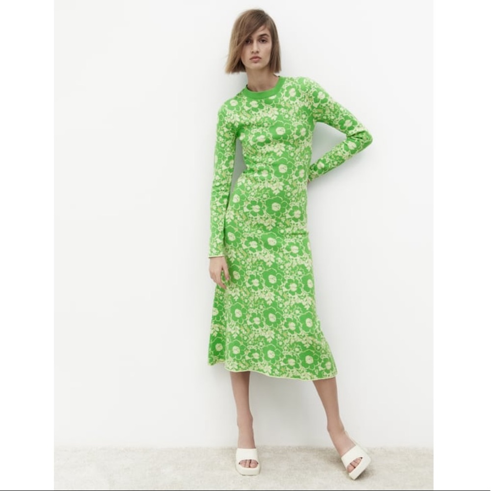 Floral Green Long Sleeve Dress